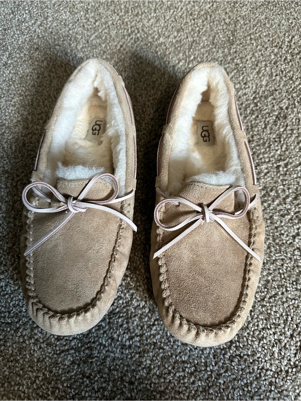 UGG Women's Chestnut Suede Moccasin Slippers with Sheepskin Lining
